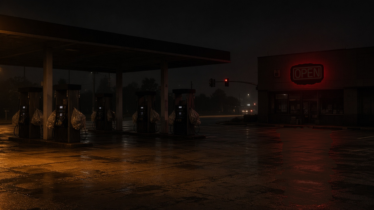 Abandoned gas station after a fuel shutdown