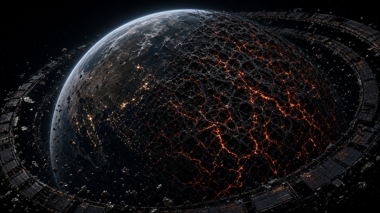 Earth from orbit being converted into a machine